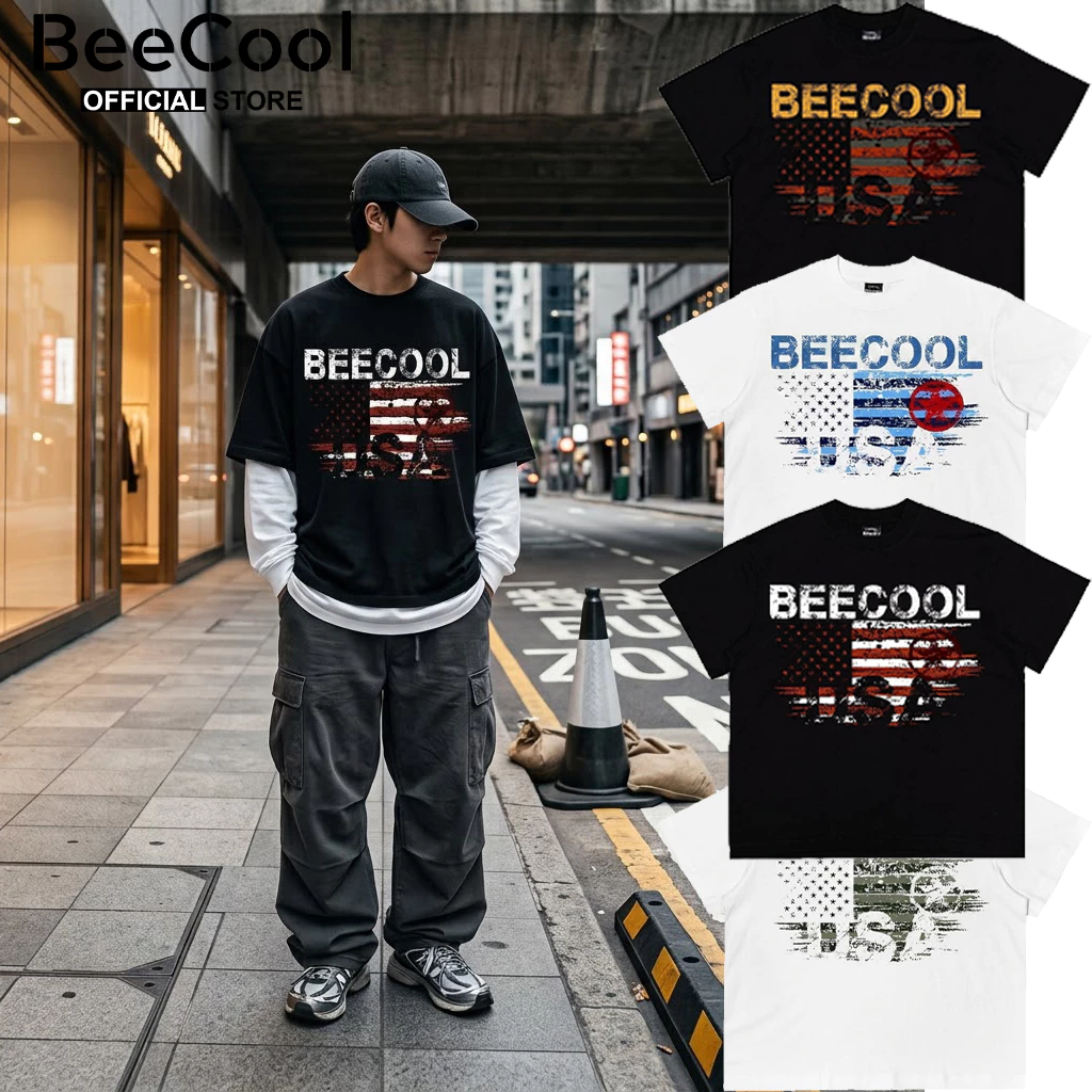 Áo Thun Cờ Mỹ BeeCool Unisex Form Boxy Vải Cotton 260gsm