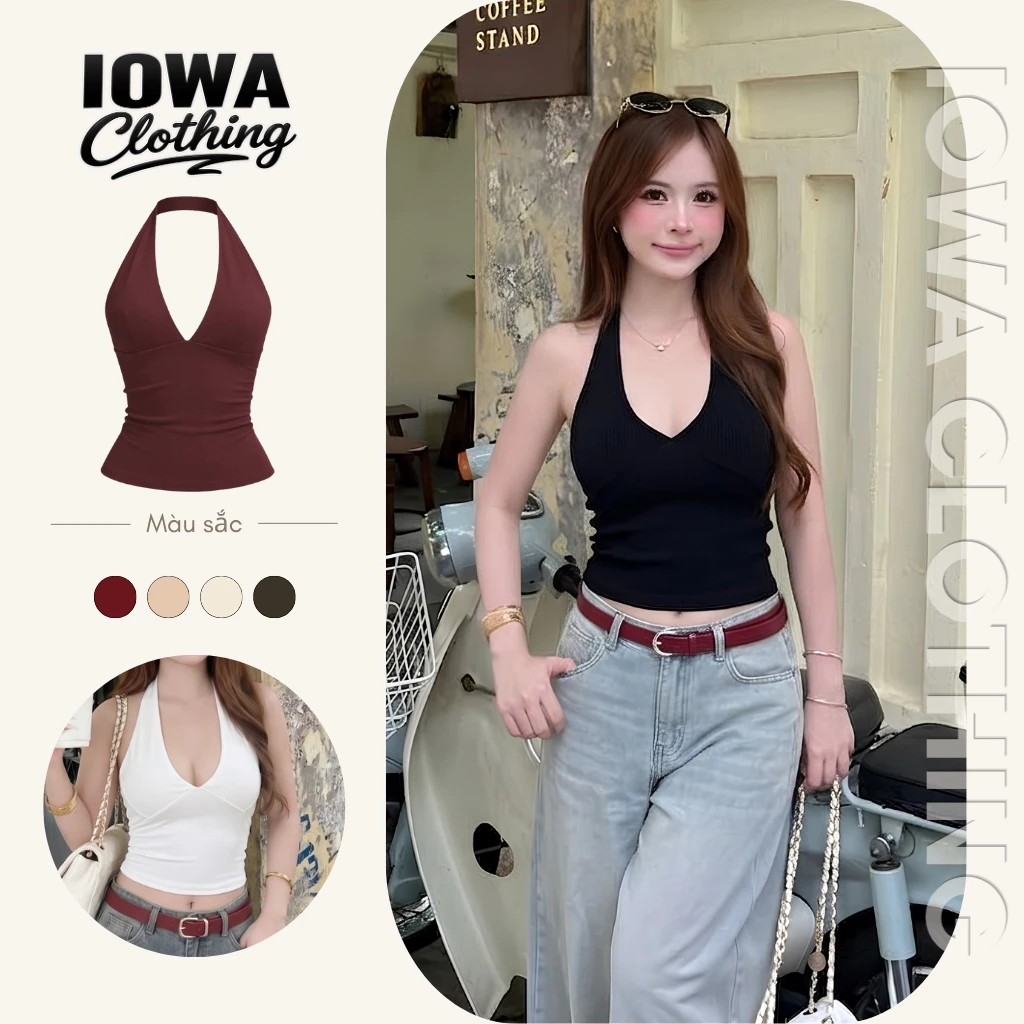Áo Yếm Nữ Trơn Xẻ Ngực Hở Lưng Ôm Body IOWA DD25 - Thun Borip Lụa Mềm Mịn, Co Giãn