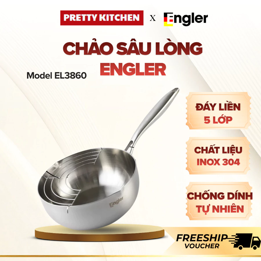 Chảo Sâu Lòng Đáy Engler Inox 304 Nguyên Khối An Toàn Cho Sức Khỏe, Cấu Tạo 5 Lớp Giữ Nhiệt Ổn Định - Pretty Kitchen