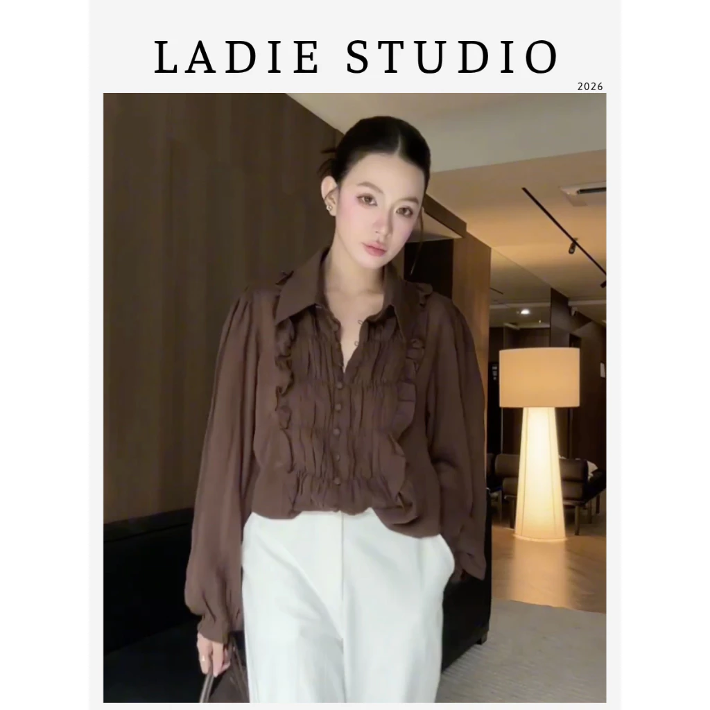 [LADIE STUDIO] Áo sơ mi cổ bèo bèo nhún – áo kiểu nữ tay dài phong cách vintage thanh lịch AO42