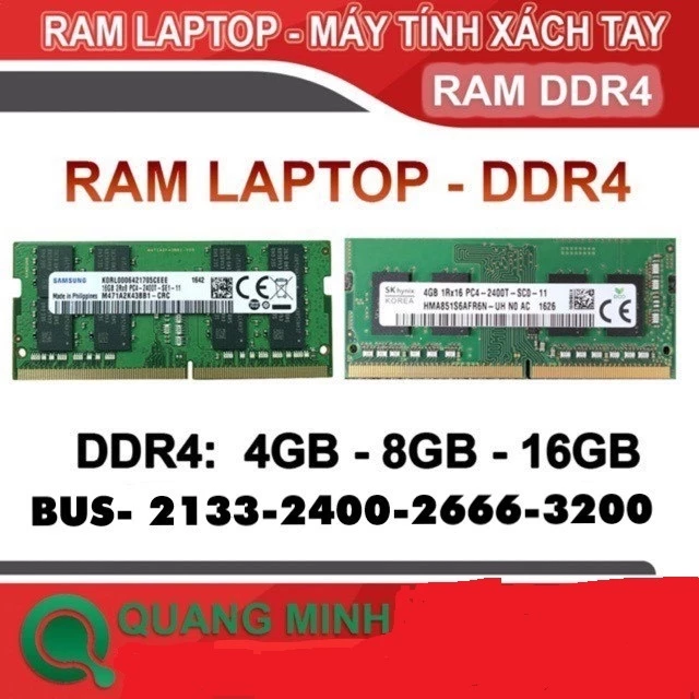 Ram Laptop DDR4 8GB/16GB Bus 2133/2400/2666/3200 ( Samsung/Hynix/Kington/MT bảo hành 36 tháng)