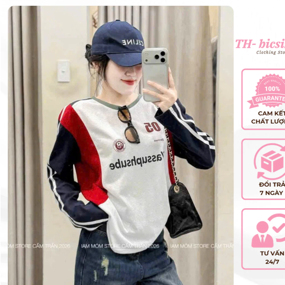 Áo thun dài tay cotton giấy style năng động cho nữ form dưới 60kg