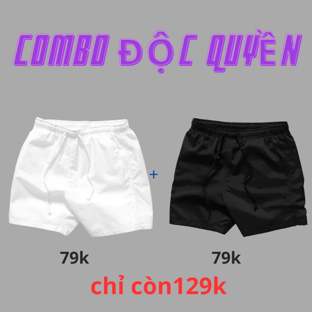 Combo quần đùi nam thể thao Cạp Chun,Vải Gió Thoáng Mát Vận Động Thoải Mái , Phong Cánh Basic, Thể thao