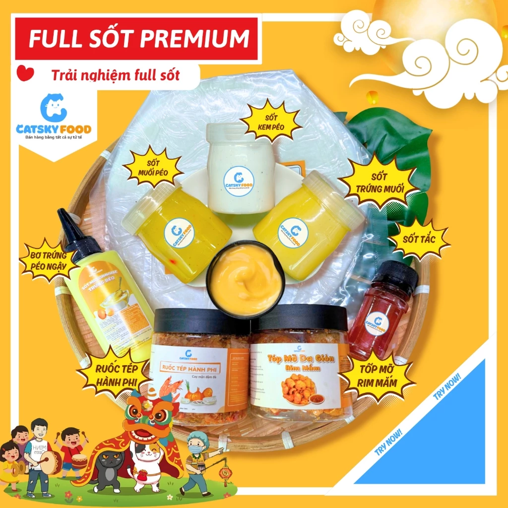 Full Sốt Premium - Bánh tráng phơi sương Catsky Food combo đồ ăn vặt nhiều sốt thơm béo ngậy