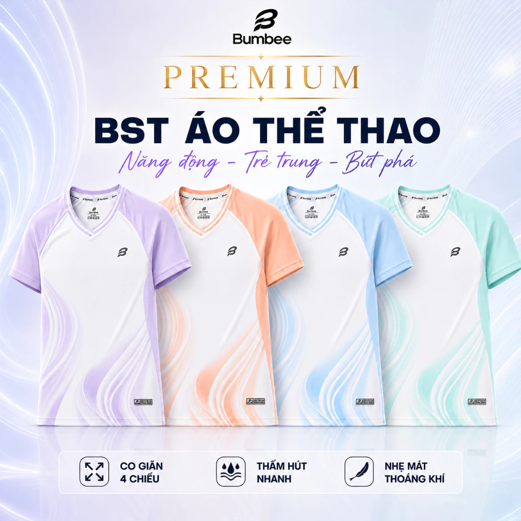Áo thể thao Bumbee Premium 4 màu pastel, áo cầu lông unisex cao cấp làm quà tặng, đồng phục team CLB sang xịn (2268 gộp)