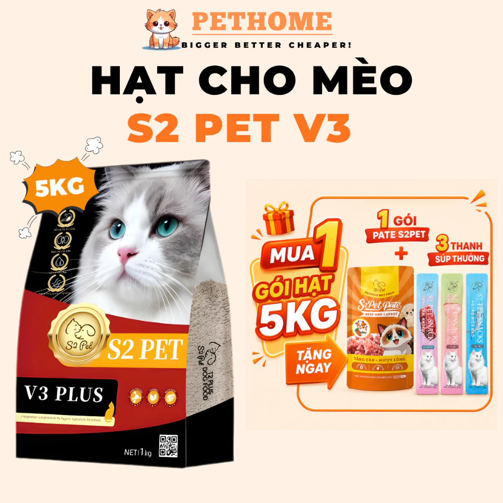 [Túi 5kg] Hạt S2Pet V3 Cho Mèo, Hạt Urinary Hỗ Trợ Niệu Đạo, Đẩy Búi Lông Và Tăng Cường Miễn Dịch
