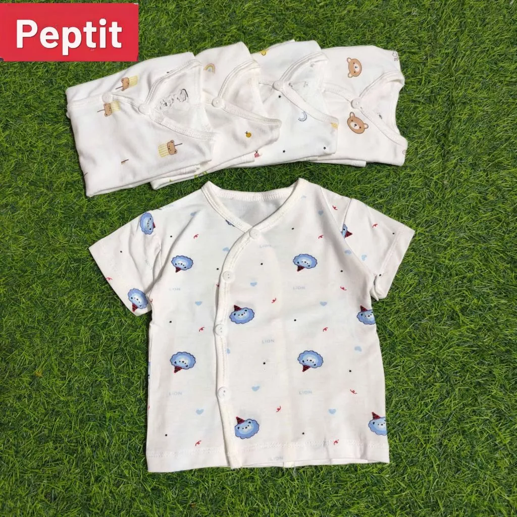 [A122 - Siêu Mềm, Mát] Combo 3/5 Áo Cộc Tay Thun Lạnh Sơ Sinh Vạt Lệch Nền Trắng Họa Tiết, Áo Cộc Tay Thun Lạnh Sơ Sinh