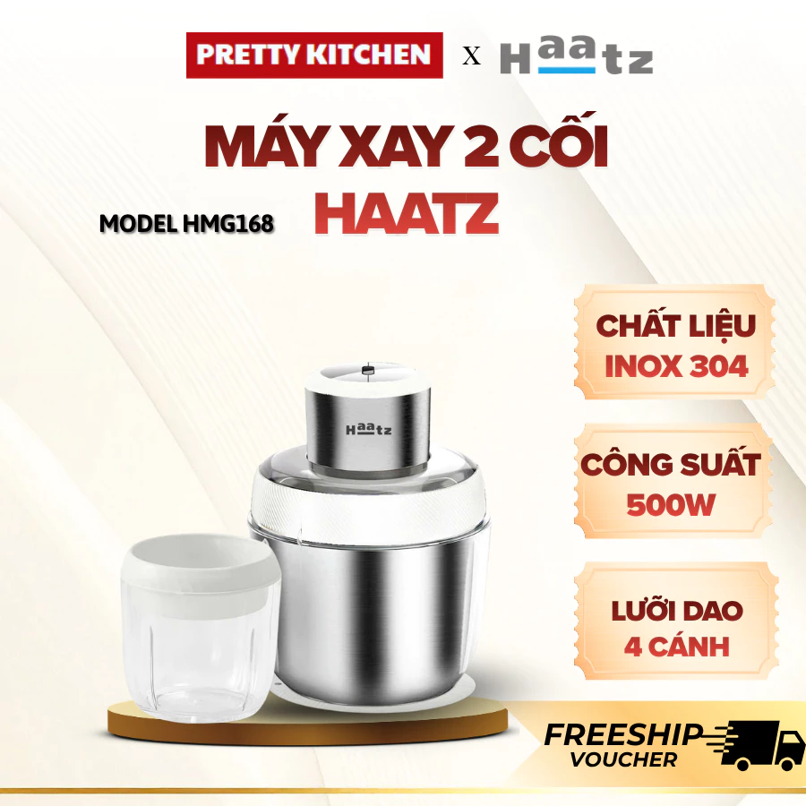 Máy Xay 2 Cối Haatz HMG168 Thiết Kế Gọn Nhẹ Dễ Dùng, 2 Cối Tháo Rời Dễ Vệ Sinh Sau Khi Xay - Pretty Kitchen