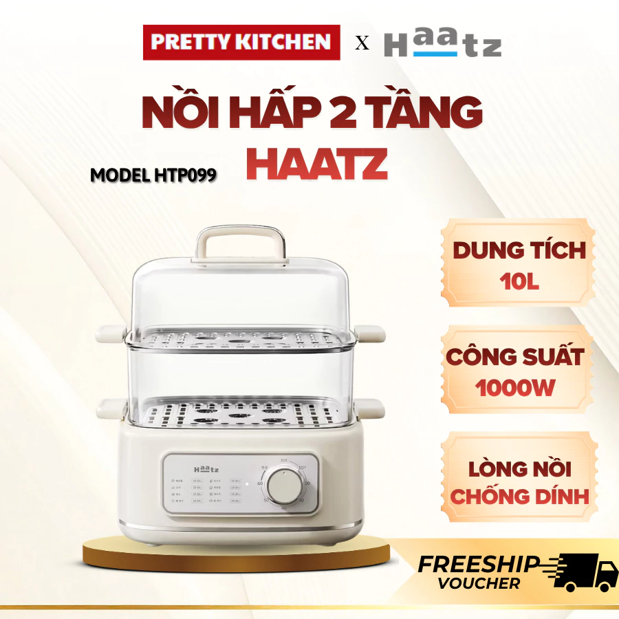 Nồi Lẩu Hấp 2 Tầng Haatz CIM371 Dung Tích 6L, Công Suất 1500W Mạnh Mẽ, Xửng Hấp Inox 304 Cao Cấp - Pretty Kitchen
