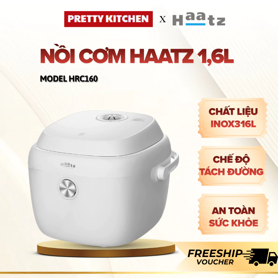 Nồi Cơm Tách Đường Haatz 1.6L HRC160 Điều Khiển Đơn Giản Dễ Dùng, Lòng Nồi Dày Truyền Nhiệt Đều - Pretty Kitchen