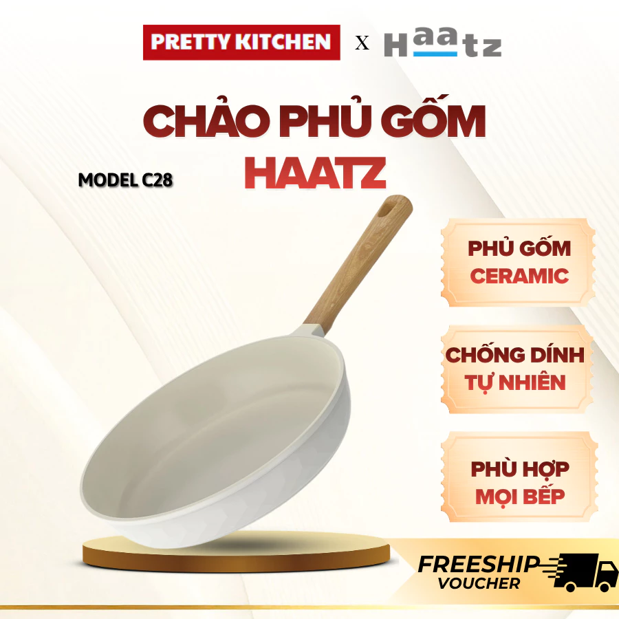 Chảo Phủ Gốm Chống Dính Haatz đáy từ dùng cho mọi loại bếp, an toàn sức khỏe chịu nhiệt cao - Pretty Kitchenn