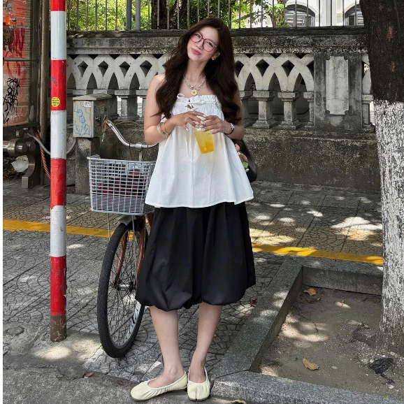 (ẢNH OLDSCHOOL) Quần bí dáng lửng ống rộng dây rút Q5882 REPLY Pant
