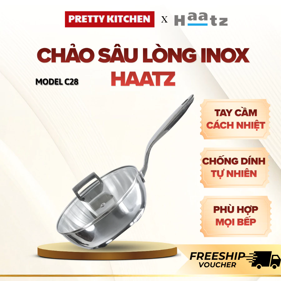 Chảo Sâu Lòng Inox Haatz 4 Size Chất Liệu Inox Dày Truyền Nhiệt Đều, Tay Cầm Cách Nhiệt Chắc Chắn - Pretty Kitchen
