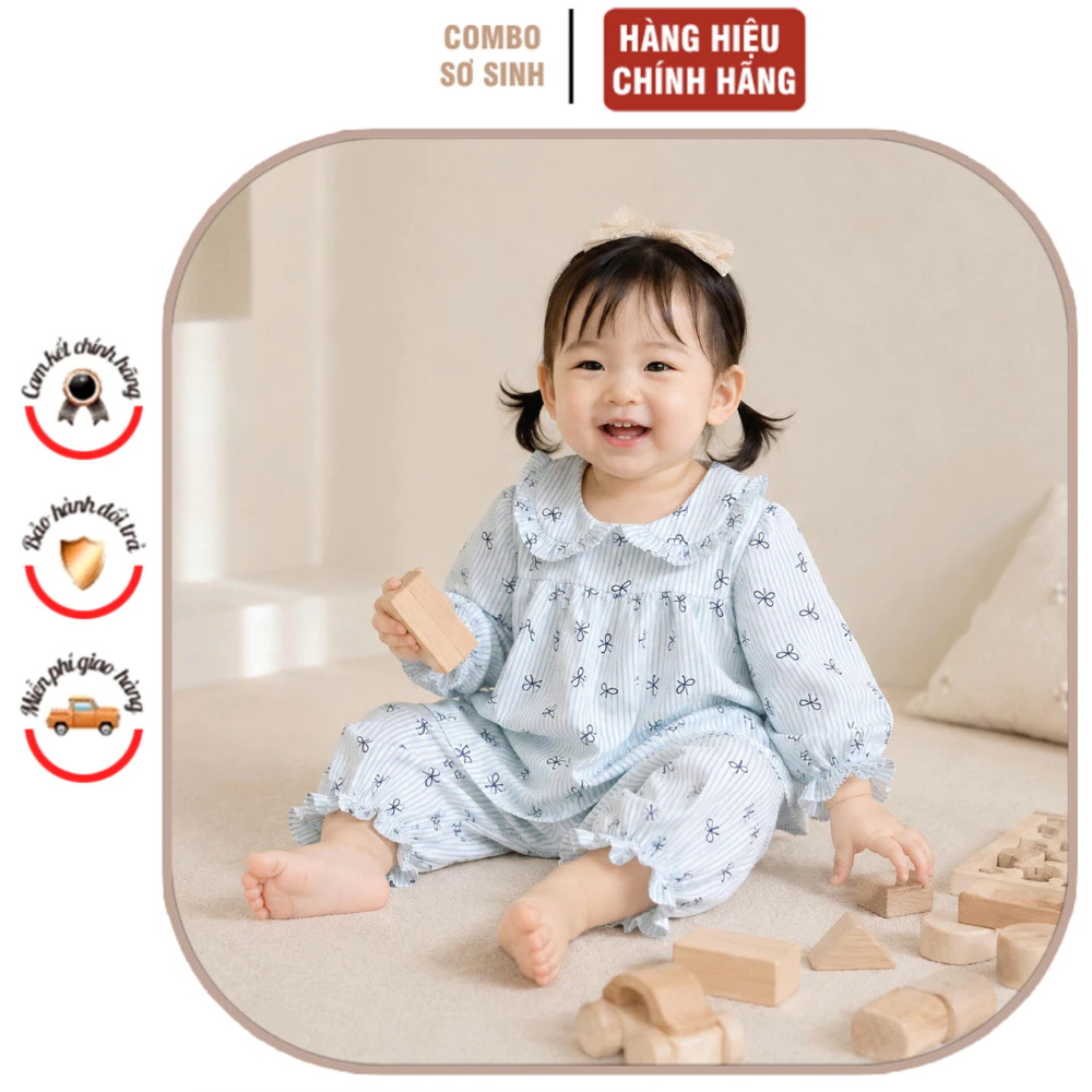 Bộ quần áo pijama mềm mại thoáng mát cho bé gái - áo cổ sen tay bèo xinh xắn size 9M-4Y và 8-17kg.