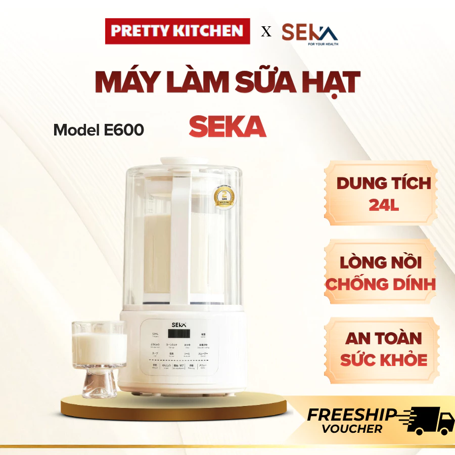 Máy Làm Sữa Hạt Seka E600 Xay Nấu Nhanh Bền Bỉ, Cối Thủy Tinh Chịu Nhiệt Dung Tích Lớn - Pretty Kitchen