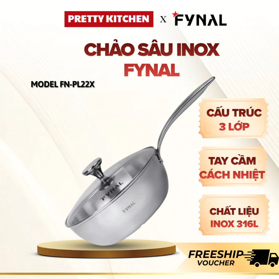 Chảo Sâu Lòng Fynal Inox 316 Đáy Từ Nguyên Khối Đa Lớp Gia Nhiệt Đều, Thành Cao Hạn Chế Bắn Dầu - Pretty Kitchen