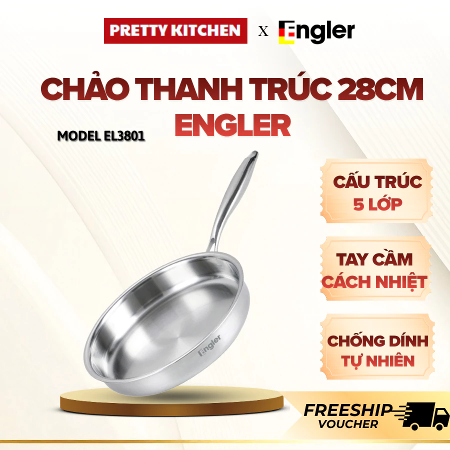 Chảo Gezer Engler Inox 304 Size 28, Công Nghẹ Đáy 5 Lớp Hàng Chính Hãng Bảo Hành Uy Tín - Pretty Kitchenn
