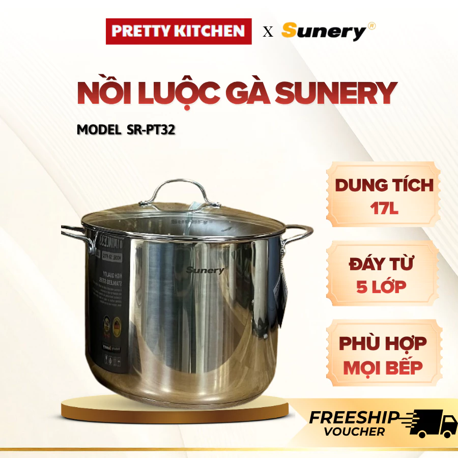 Nồi Luộc Gà Sunery 17L Dung Tích Siêu Lớn Luộc Gà Vịt Tiện Lợi, Nắp Kín Giữ Nhiệt Tốt Hạn Chế Bay Hơi - Pretty Kitchen