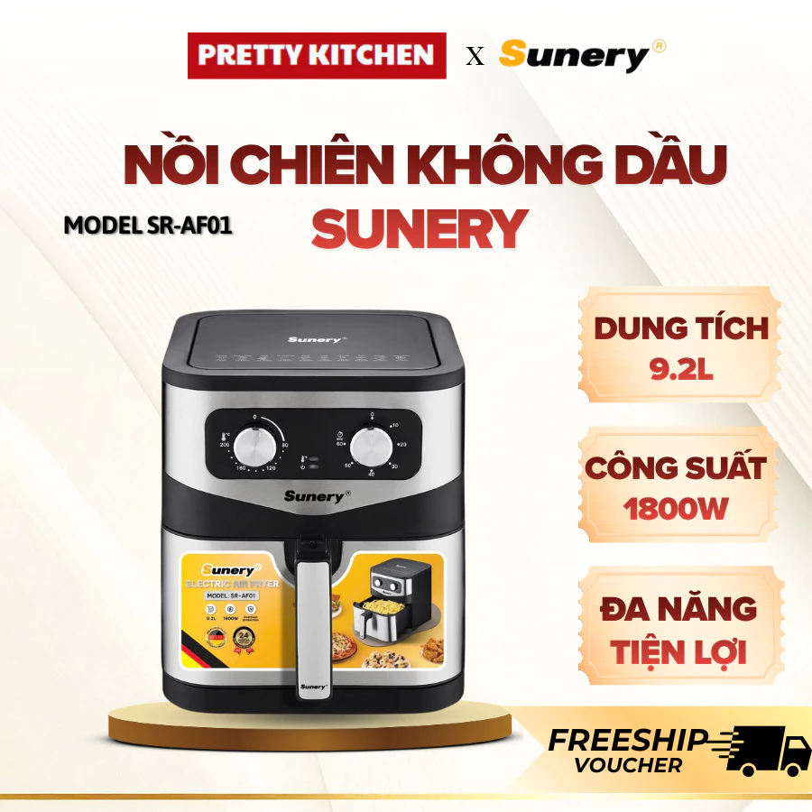 Nồi Chiên Không Dầu Sunery 9.2L Chiên Nướng Đa Năng Nhiều Món Ăn Khác Nhau, Hạn Chế Dàu Mỡ Dầu Mỡ- Pretty Kitchen