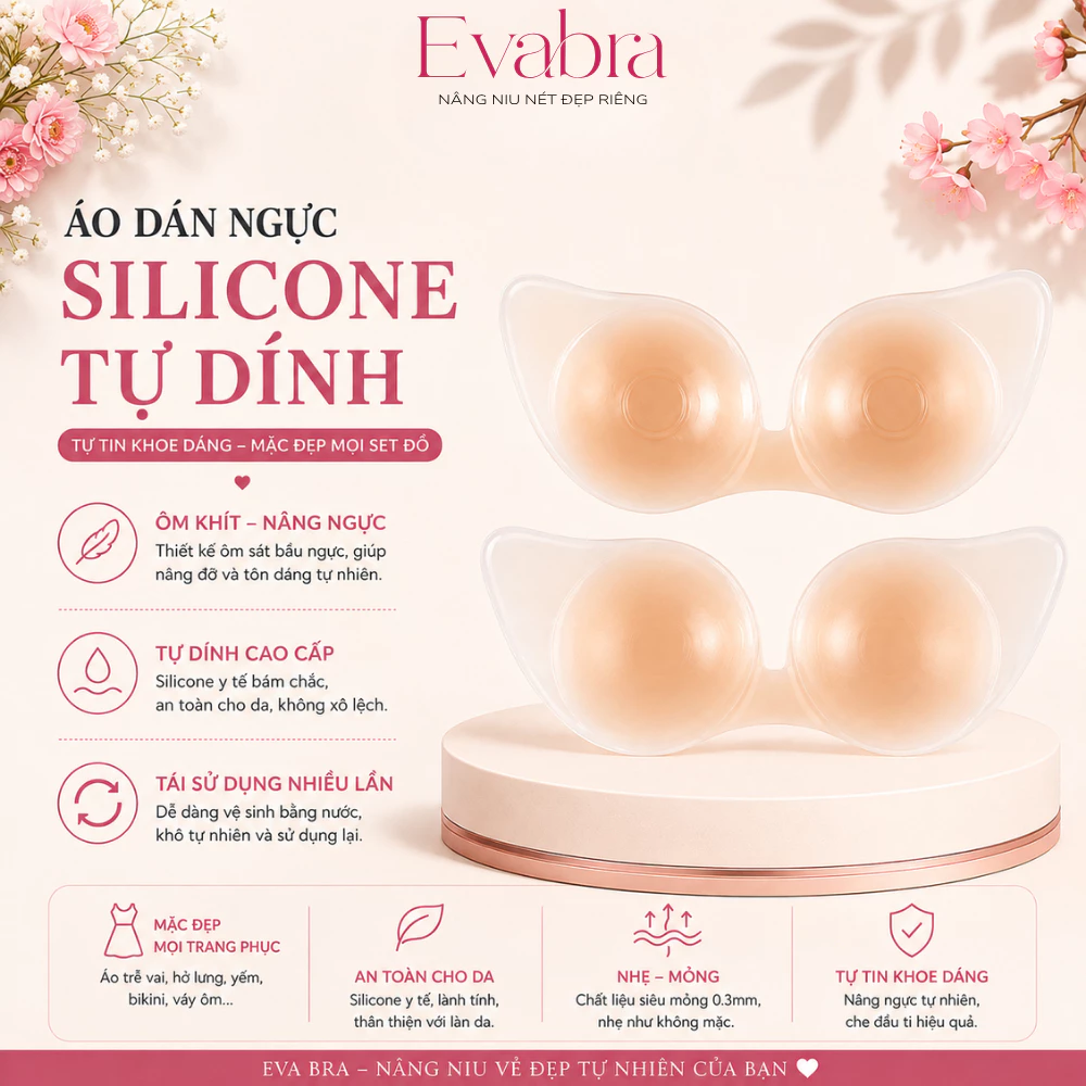 Áo Dán Ngực Silicone Nâng Ngực Tạo Khe Không Dây Cao Cấp Keo Sinh Học Mỏng Tệp Da EvaNipples 003