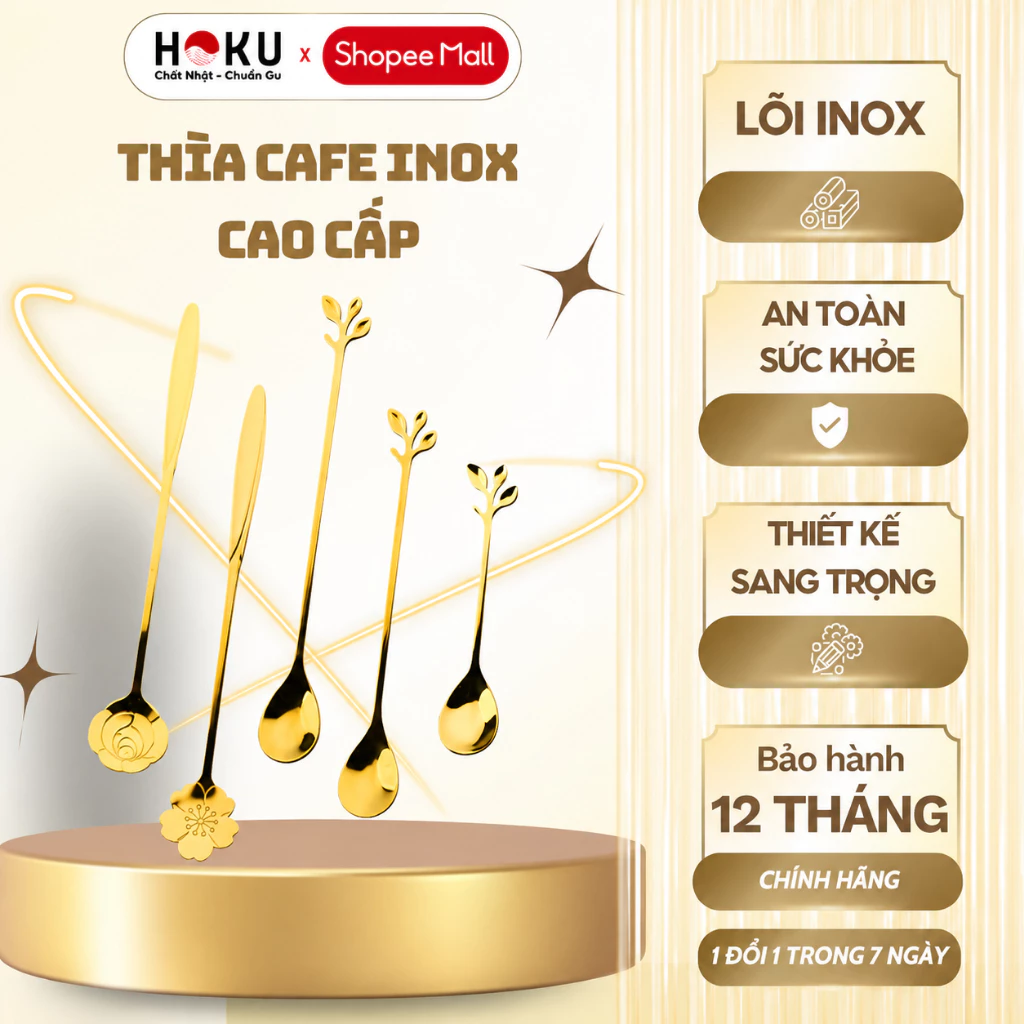 Muỗng Thìa Cà Phê HOKU Inox Nhiều Màu, Pha Trà, Ăn Bánh Kem, Phủ Bóng, Sang Trọng - MTC02