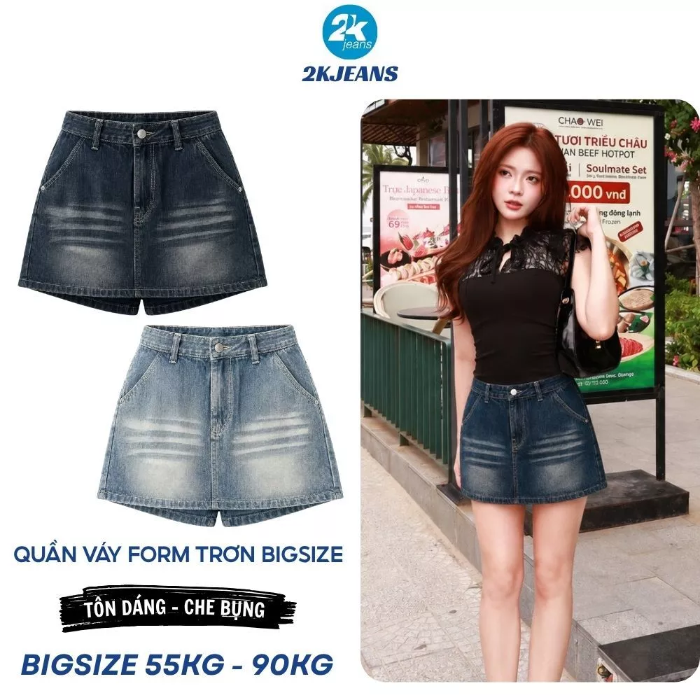 [DEAL SỐC] Quần Váy Jean Nữ Bigsize QC2131 Form Trơn Xanh Đậm/Xanh Nhạt Bụi 55-90kg 2KJEANS
