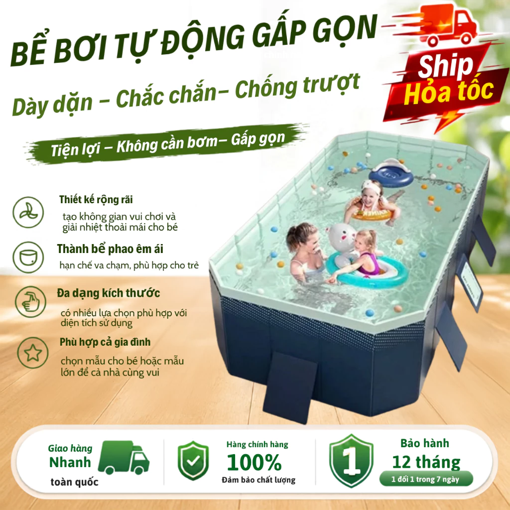 Bể bơi trẻ em gấp gọn KAW, Bể bơi tự động không bơm, Chất Liệu Cao Cấp an toàn - Tiết kiệm diện tích