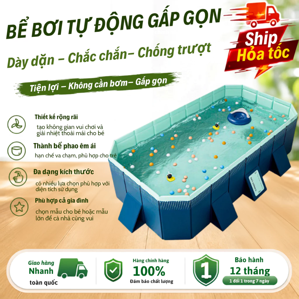 Bể Bơi Tự Động KAW Không Bơm Hơi, Chất Liệu Cao Cấp Gấp Gọn Dễ Dàng, An Toàn Cho Bé
