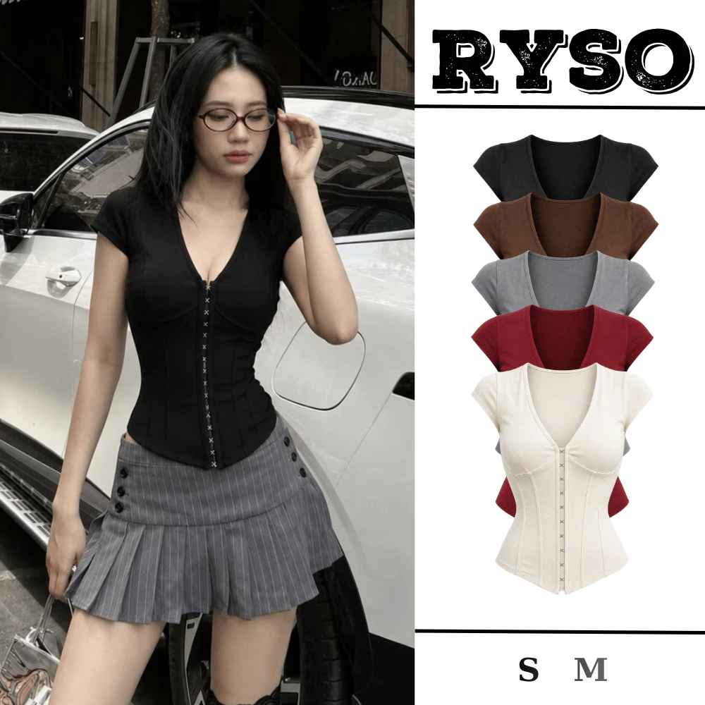 Áo Kiểu Corset Cổ V Tay Hến Ôm Body Gài Khuy Móc Quyến Rũ Chất Borip Co Giãn TN18 RYSO STORE