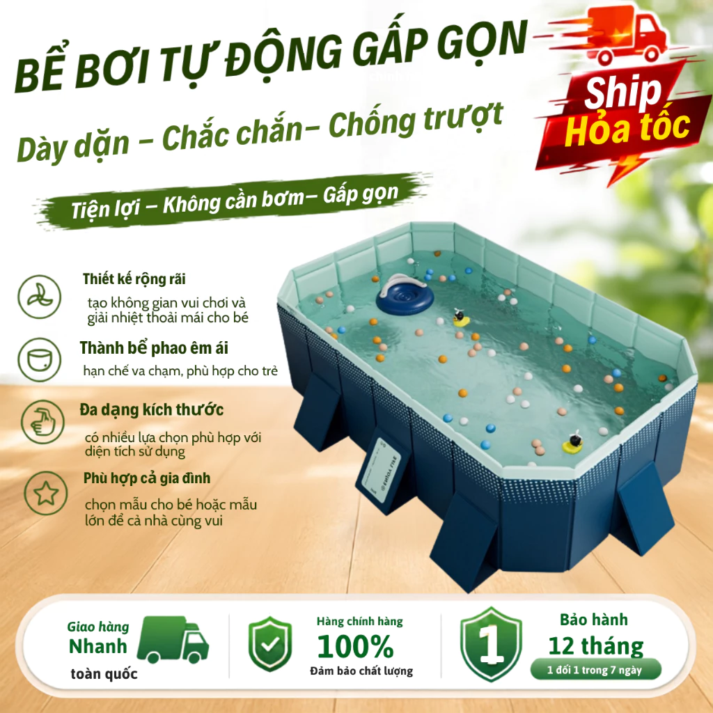 Bể Bơi Tự động xếp 1m6-4m , Bể bơi xếp không bơm hơi, chất liệu cao cấp gấp gọn dễ dàng