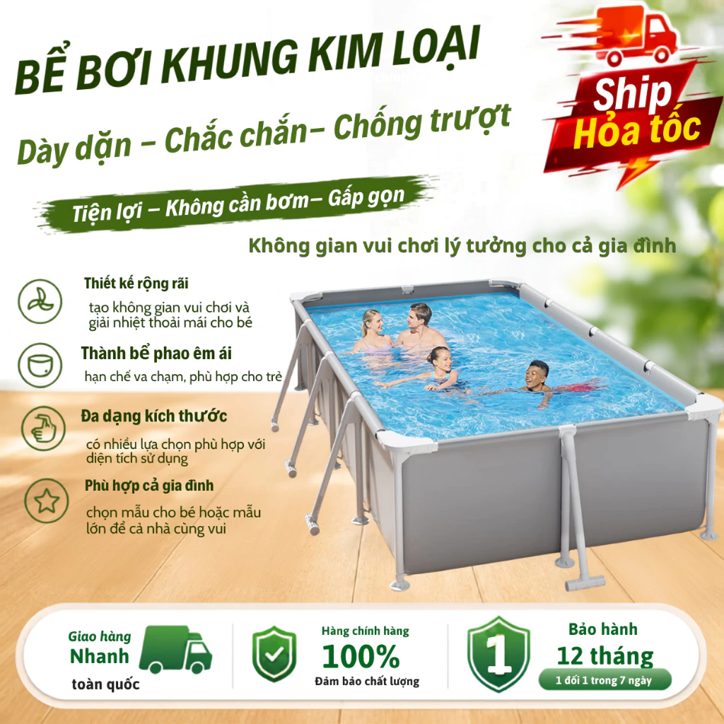 Bể Bơi Khung Kim Loại Chính Hãng KAW, Chịu Lực Tốt, Bền Bỉ, Chất Liệu Cao Cấp An Toàn - Dễ lắp ráp