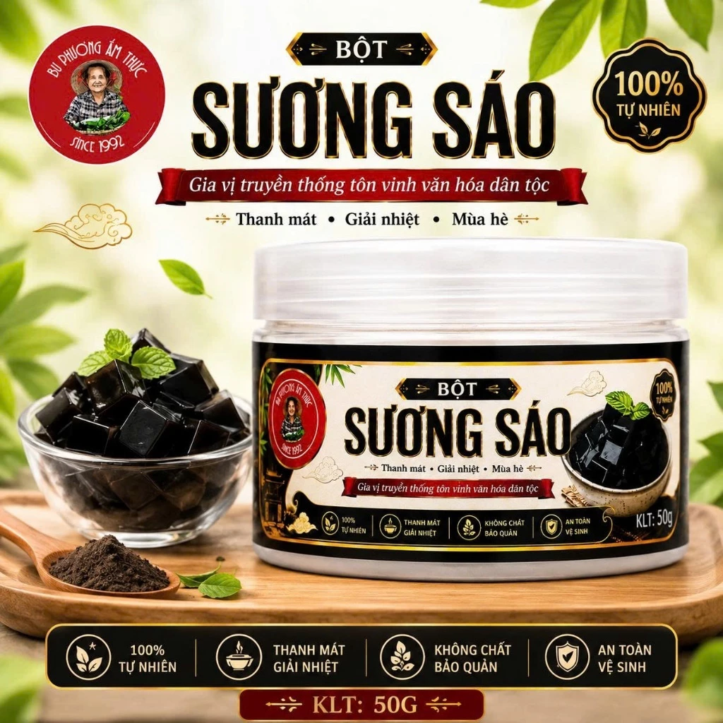 BỘT SƯƠNG SÁO Hộp 50G BU PHƯƠNG ẨM THỰC - Bột Làm Thạch Sương Sáo - Nguyên Liệu Làm Chè