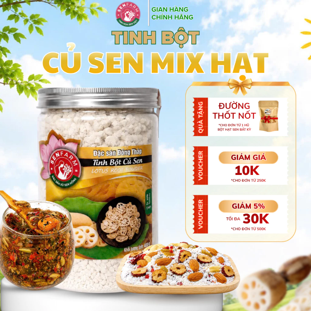 TINH BỘT CỦ SEN Mix hạt dinh dưỡng Senfarm - Ngủ ngon, dưỡng nhan, đẹp da