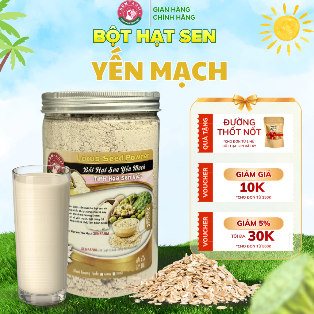 Bột Hạt Sen, Yến Mạch nguyên chất Senfarm - Không đường