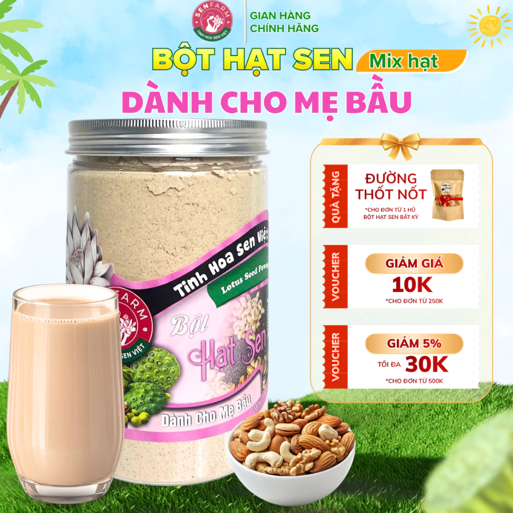 Bột hạt sen mix hạt Dành cho Mẹ Bầu Senfarm - Không đường
