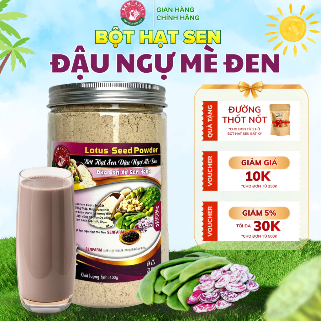 Bột Hạt Sen - Đậu Ngự Mè Đen Không Đường Senfarm