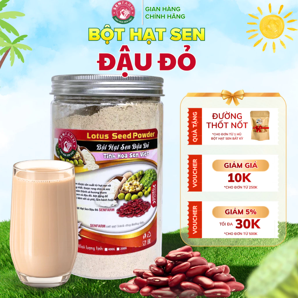 Bột Hạt Sen, Đậu Đỏ Senfarm nguyên chất giúp ngủ ngon, làm đẹp - Không đường