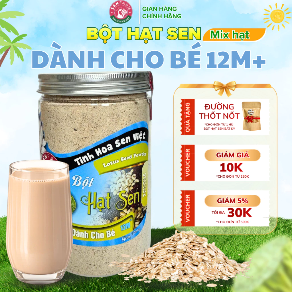 Bột hạt sen mix hạt Ăn Dặm mịn cho bé Senfarm - Không đường