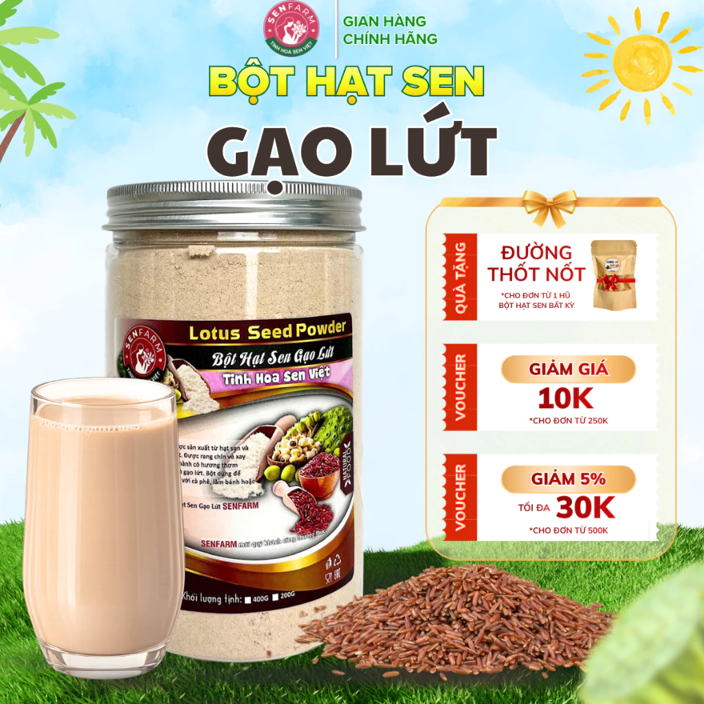 Bột Hạt Sen, Gạo Lứt nguyên chất Senfarm - Không đường