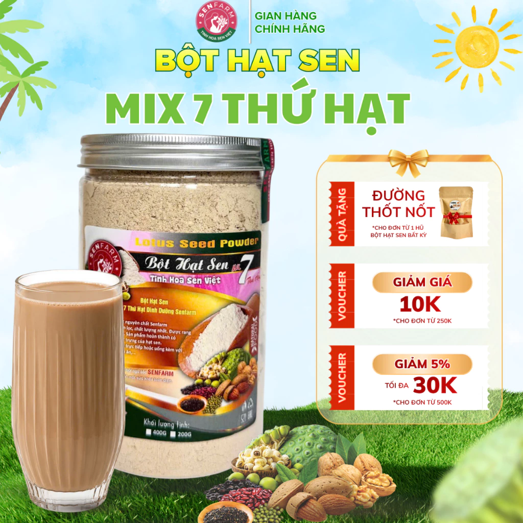 Bột Hạt Sen Mix 7 Thứ Hạt Dinh Dưỡng Nguyên chất Senfarm - không đường