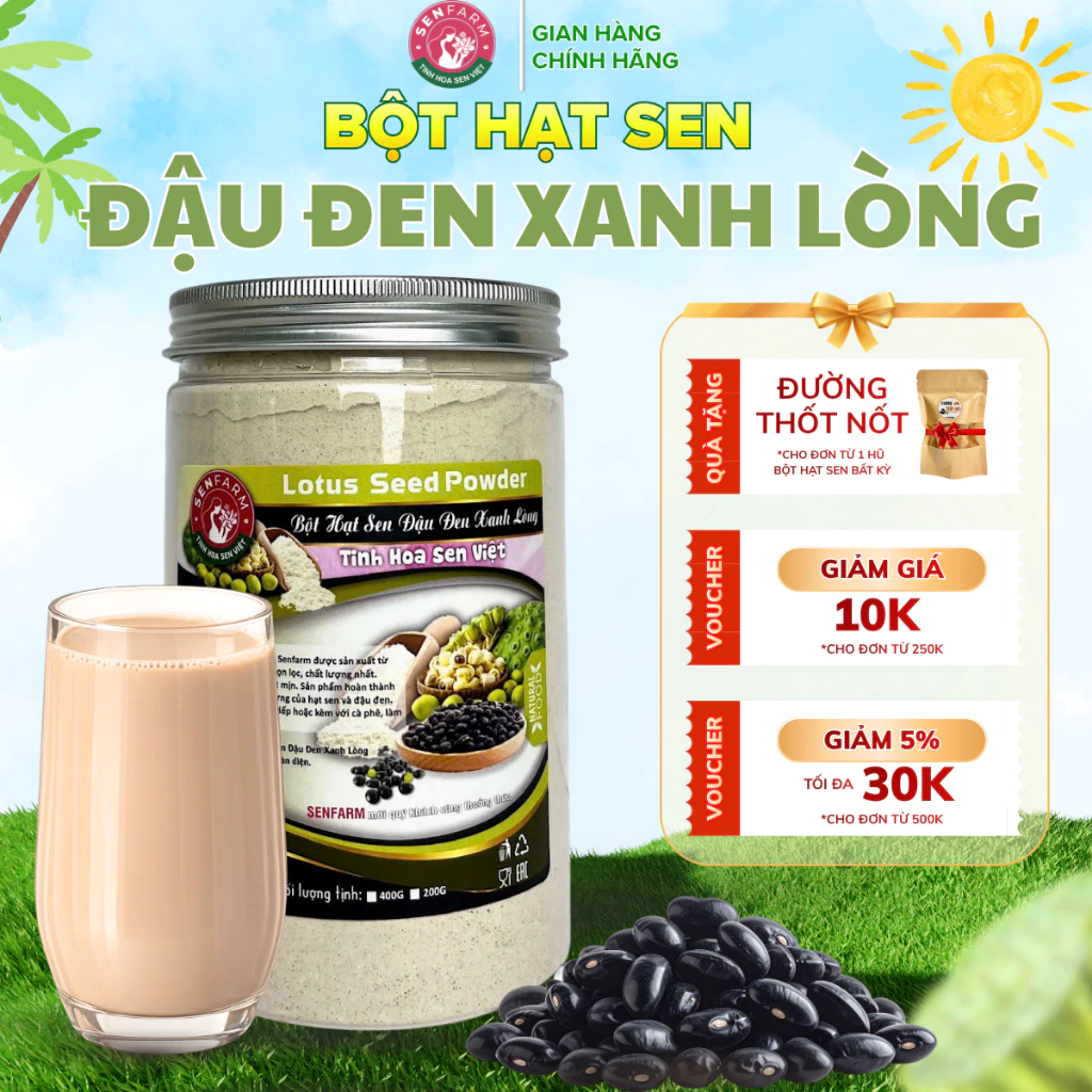 Bột Hạt Sen, Đậu Đen Xanh Lòng nguyên chất Senfarm - Không đường