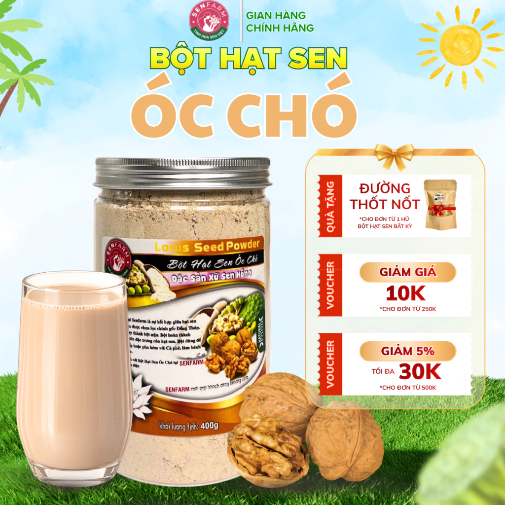 Bột hạt sen óc chó thượng hạng senfarm - Không đường