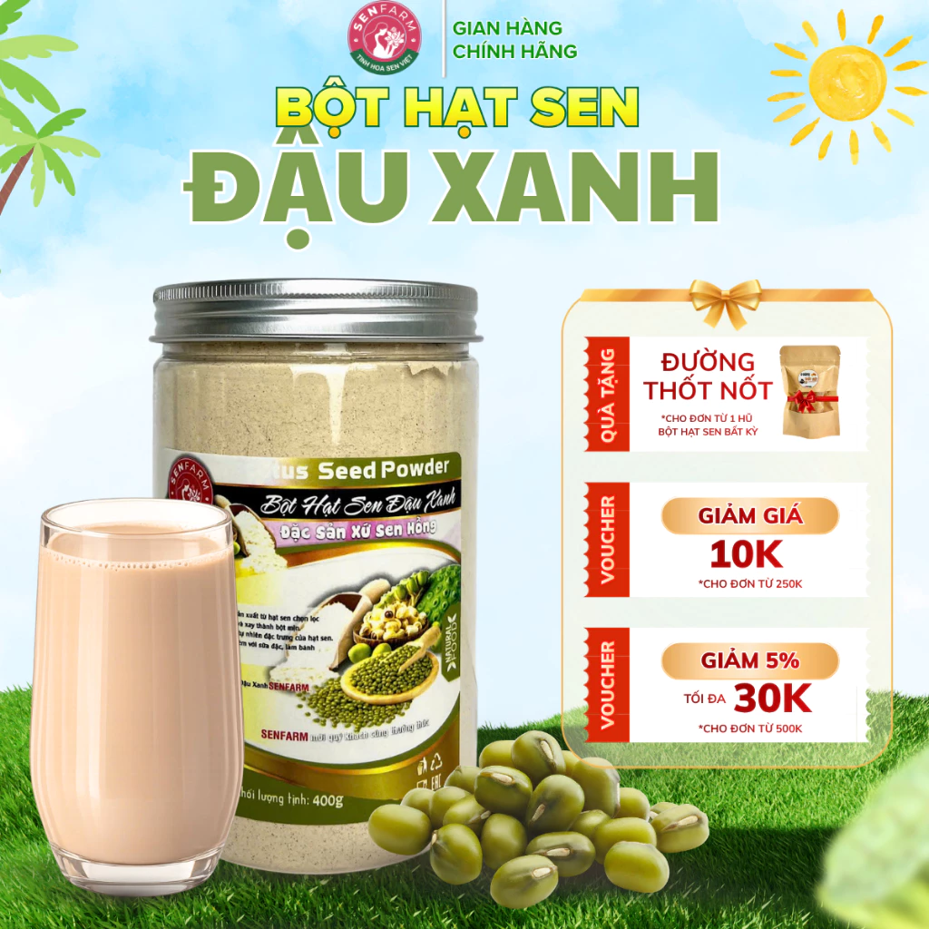 Bột Hạt Sen Đậu Xanh nguyên chất Senfarm - giúp ngủ ngon, thanh nhiệt