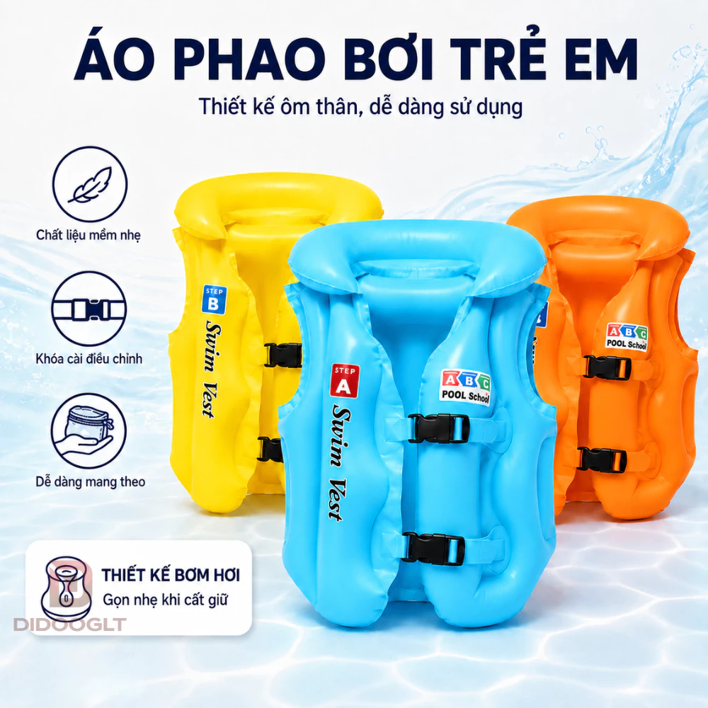Áo Phao Bơi Dành Cho Các Bé 1- 12 Tuổi -  Áo phao Bơm Hơi Cho Bé Có Khóa An Toàn (DIDOOGLT)