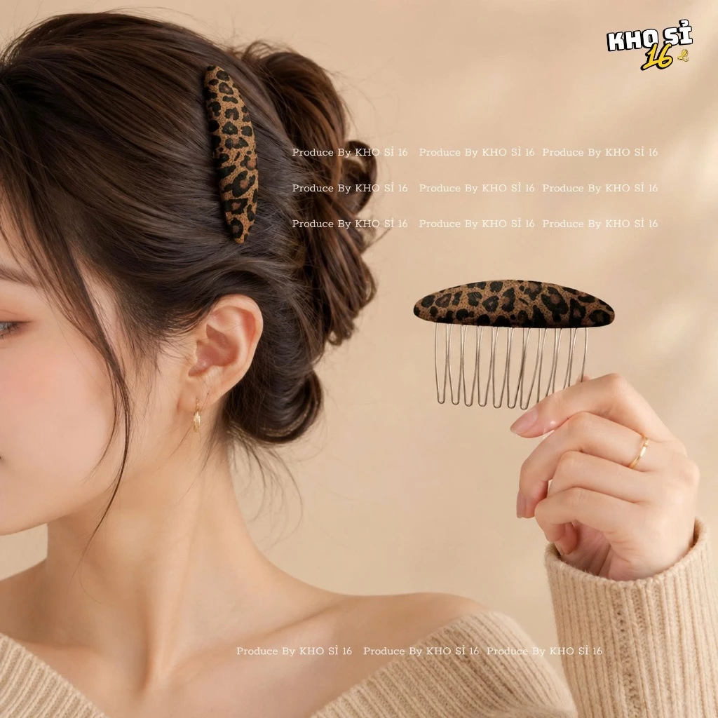 Xược Tóc Nữ Họa Tiết Da Báo, Lược Cài Tóc Tạo Kiểu Thanh Lịch Cá Tính, Giúp Cố Định Mái Tóc_Khosi16