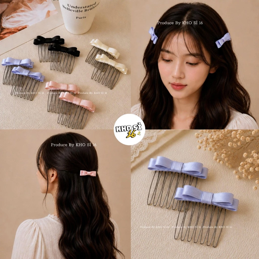 Xược Tóc Đính Nơ Tạo Độ Bồng Cho Nữ, Lược Cài Tóc Nơ Phong Cách Tiểu Thư_Khosi16