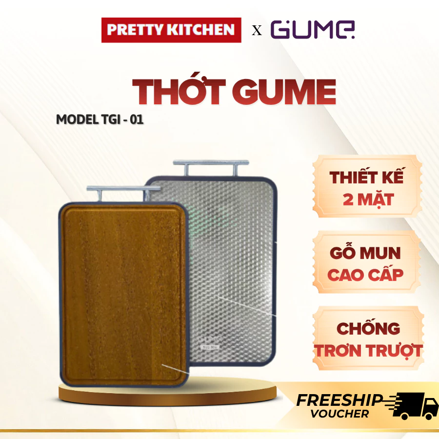 Thớt 2 Mặt Gỗ Inox Gume Thiết Kế Tách Biệt Thực Phẩm Sống Chín, Bề Mặt Inox 304 Dễ Vệ Sinh - Pretty Kitchen