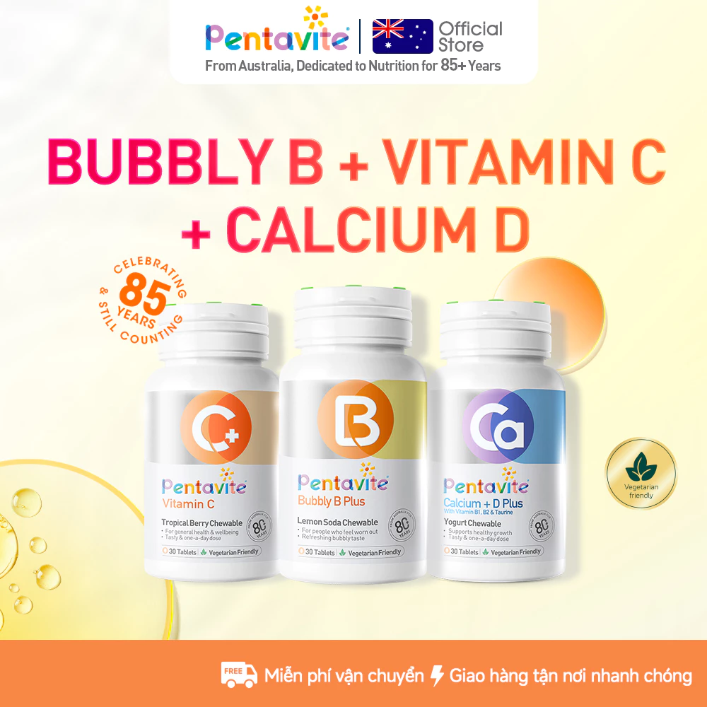 Pentavite Bộ 3 hộp 90 viên B+C+Canxi+D3 - Bổ sung vitamin, hỗ trợ năng lượng, sức đề kháng và xương chắc khỏe