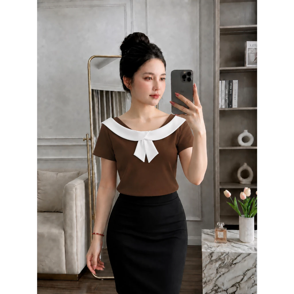 🎀 ÁO NỮ CỔ THỦY THỦ PHỐI NƠ – THANH LỊCH, NỮ TÍNH, DỄ PHỐI ĐỒ, Phong Cách Hàn Quốc Y57