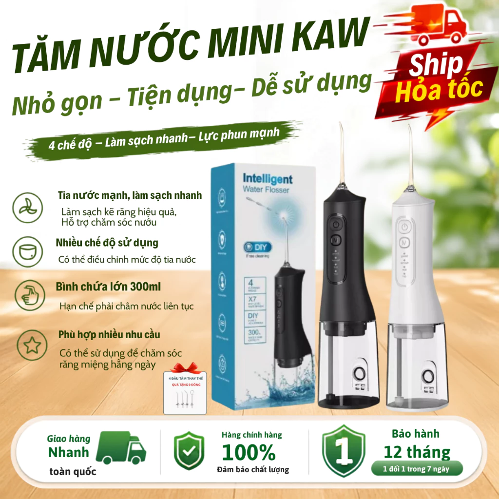 Máy Tăm Nước Cầm Tay KAW Dung Tích 300ml-4 Chế Độ Bảo Hành Lỗi 1 Đổi 1 trong vòng 15 ngày